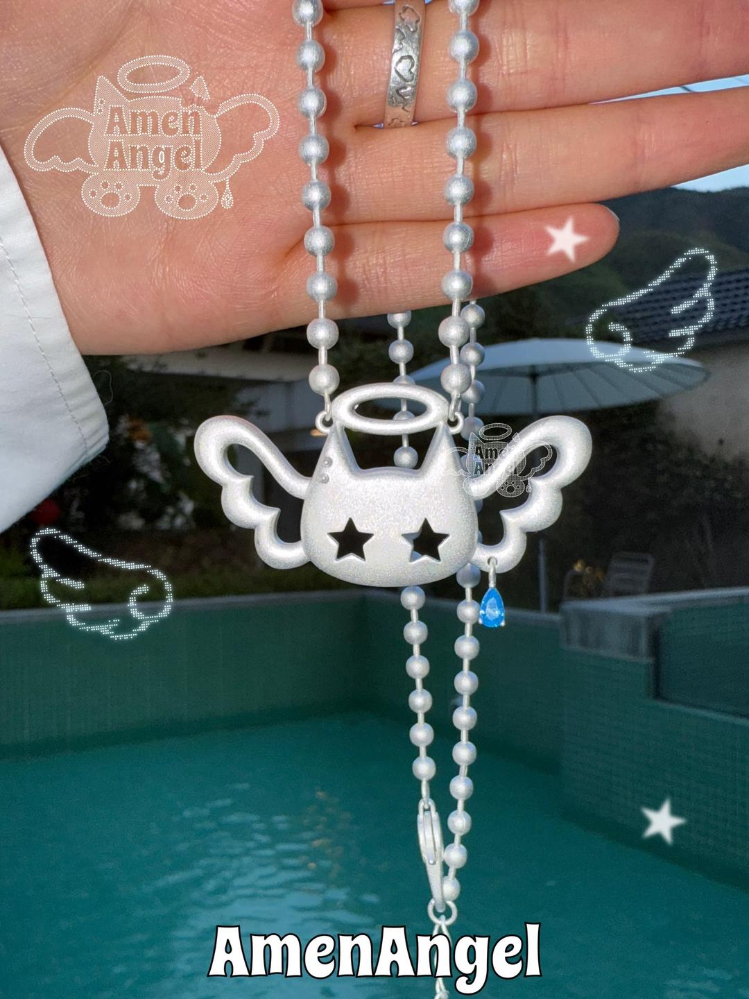 [ 𖠌AmenAngel໒꒱ ]  Angel Cat Mini Necklace