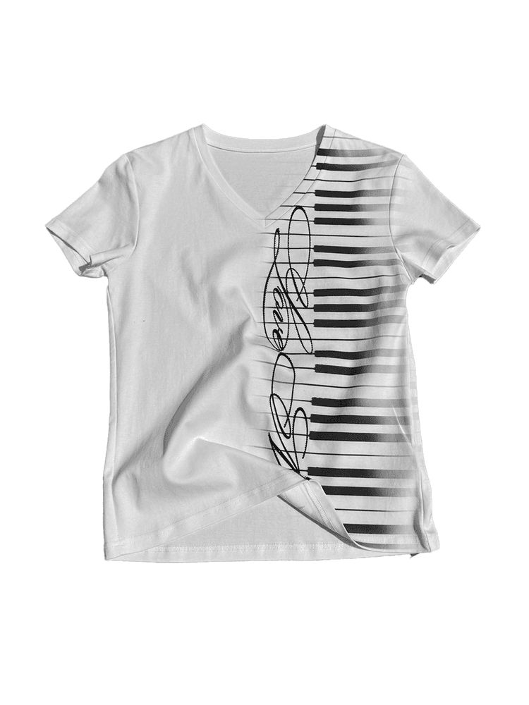 noEmosen Piano Key V-neck Short Sleeve