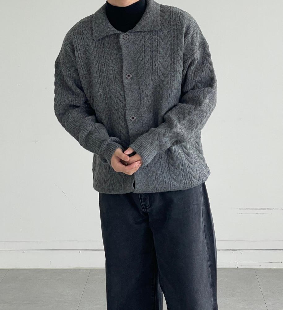 Fw 남자 울 로이케이블 카라 가디건 [1장 재고]