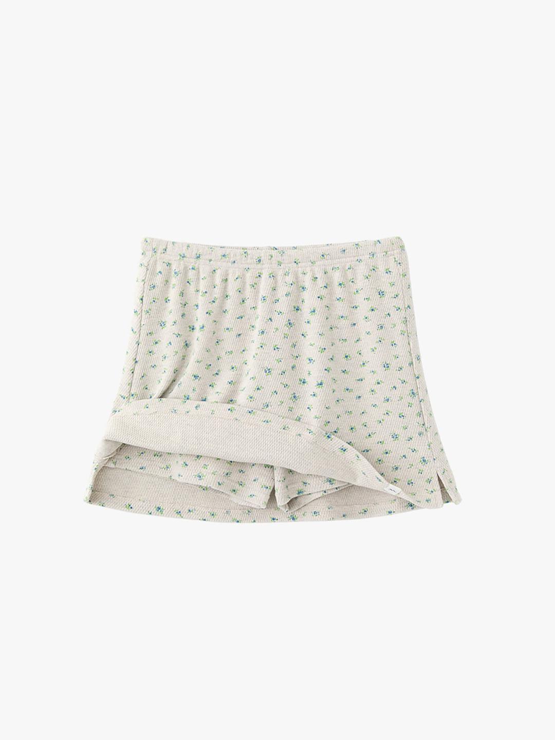 Flower Mini Skirt Shorts - Oatmeal
