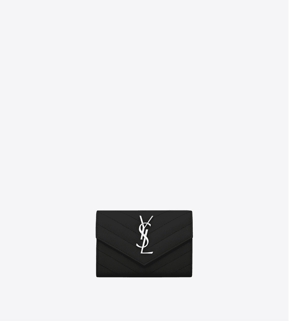 SAINT LAURENT / 생로랑 마틀라세 모노그램 엔벨로프 반지갑 은장 블랙