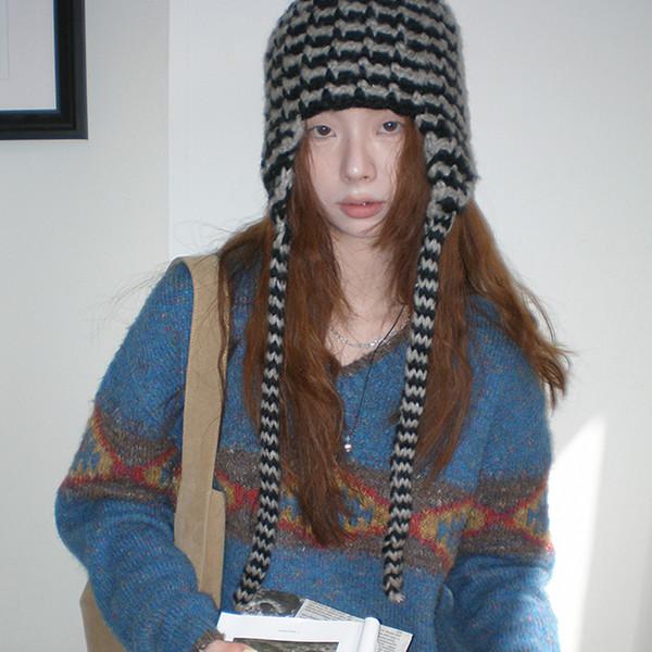 [HELLOEAT] Vintage Ring Check sweater