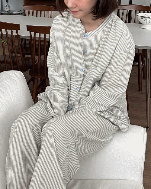 젠트 면 노카라 긴팔 파자마 set - 루즈핏