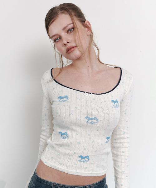 Pony Flower Lace Long Sleeve Top (Lemon)