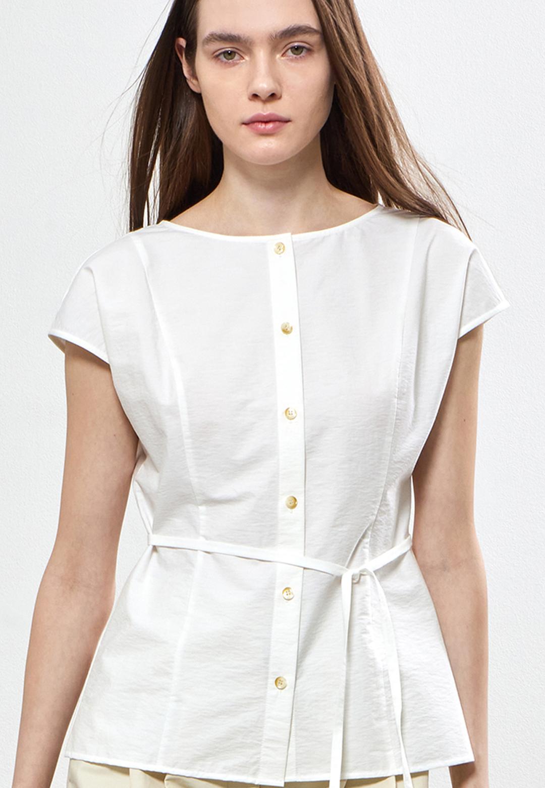 BOAT NECK CAP-SLEEVE BLOUSE - IVORY