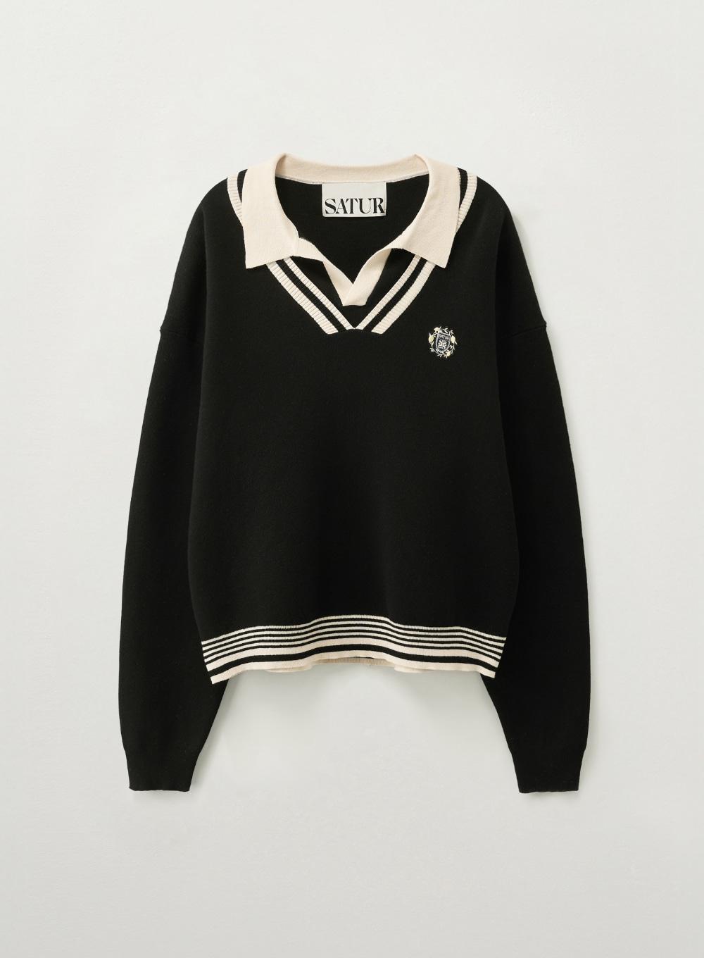Crest Logo Open Collar Knit - Black