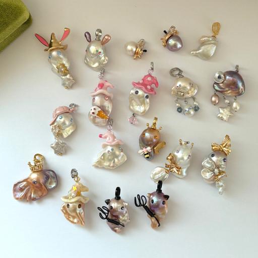 바로크진주 귀여미 펜던트 브로치 수공예 담수진주