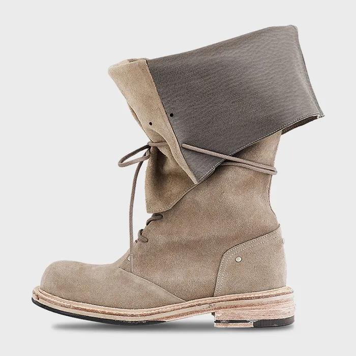 Folded lace-up long boots_Sand
