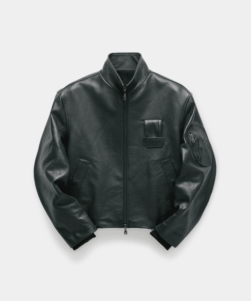 고트 스킨 파일럿 레더 점퍼 (다크그레이시그린)