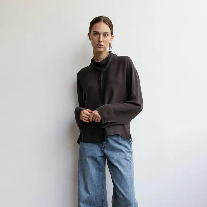 [1차 리오더] Sheer Scarf Blouse_Brown