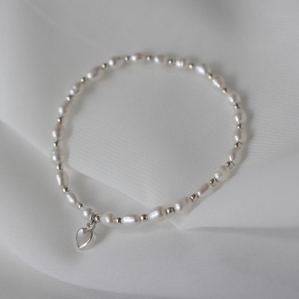 실버925 담수진주 하트 자개 은팔찌
