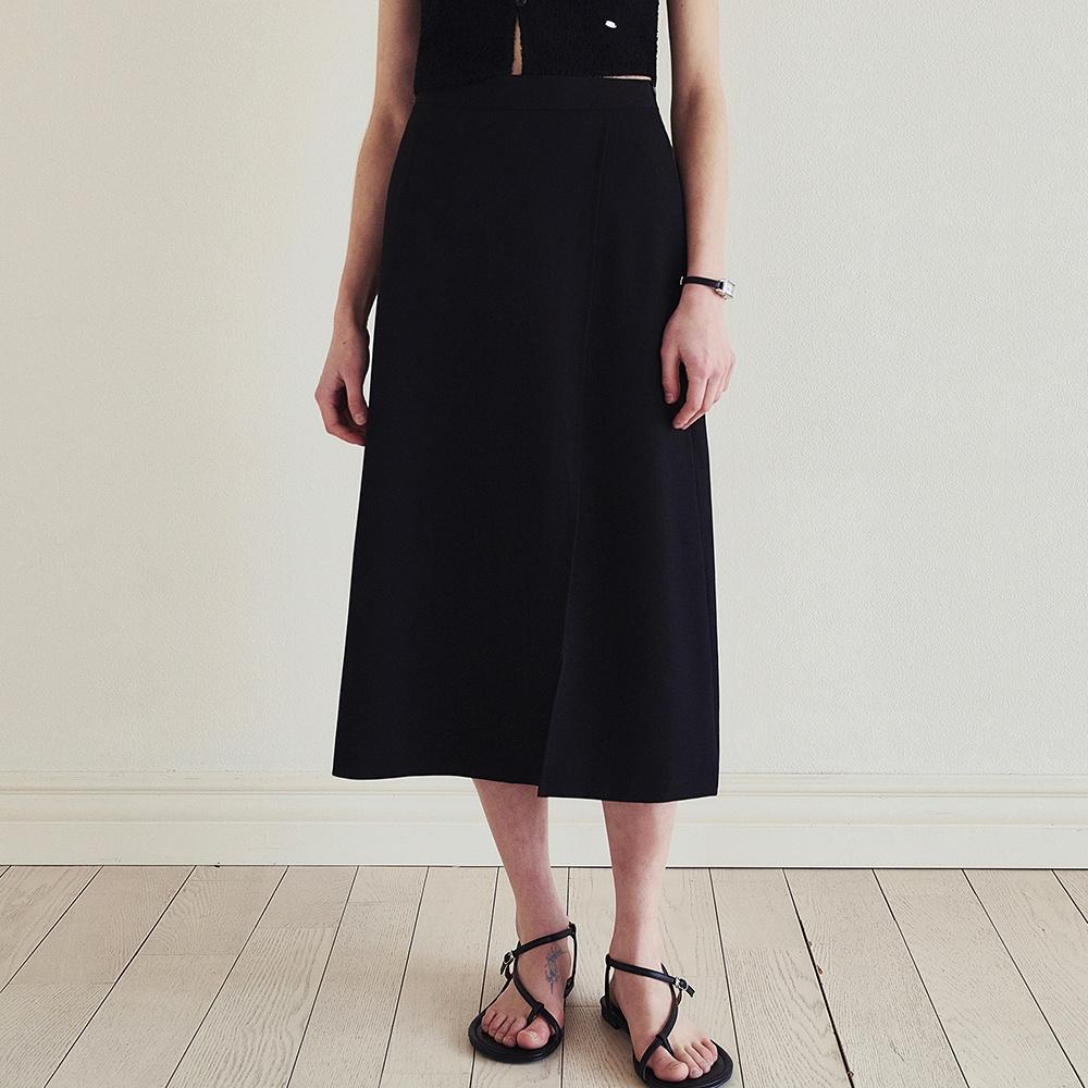 미니멀 슬릿 롱 스커트 - 블랙