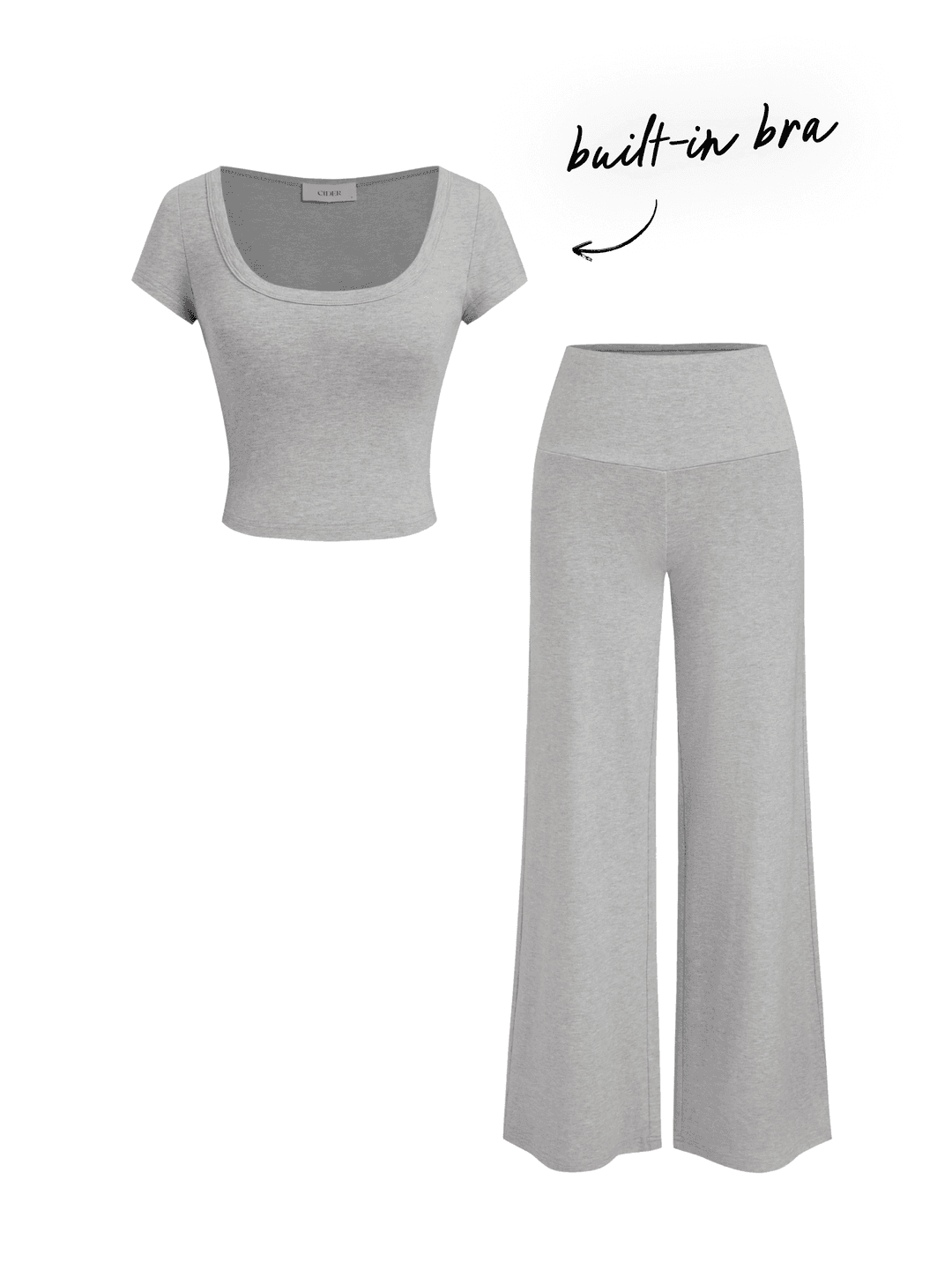 Built-in Bra Scoop Neckline Top & Mid Rise Straight Leg Trousers Loungewear Set