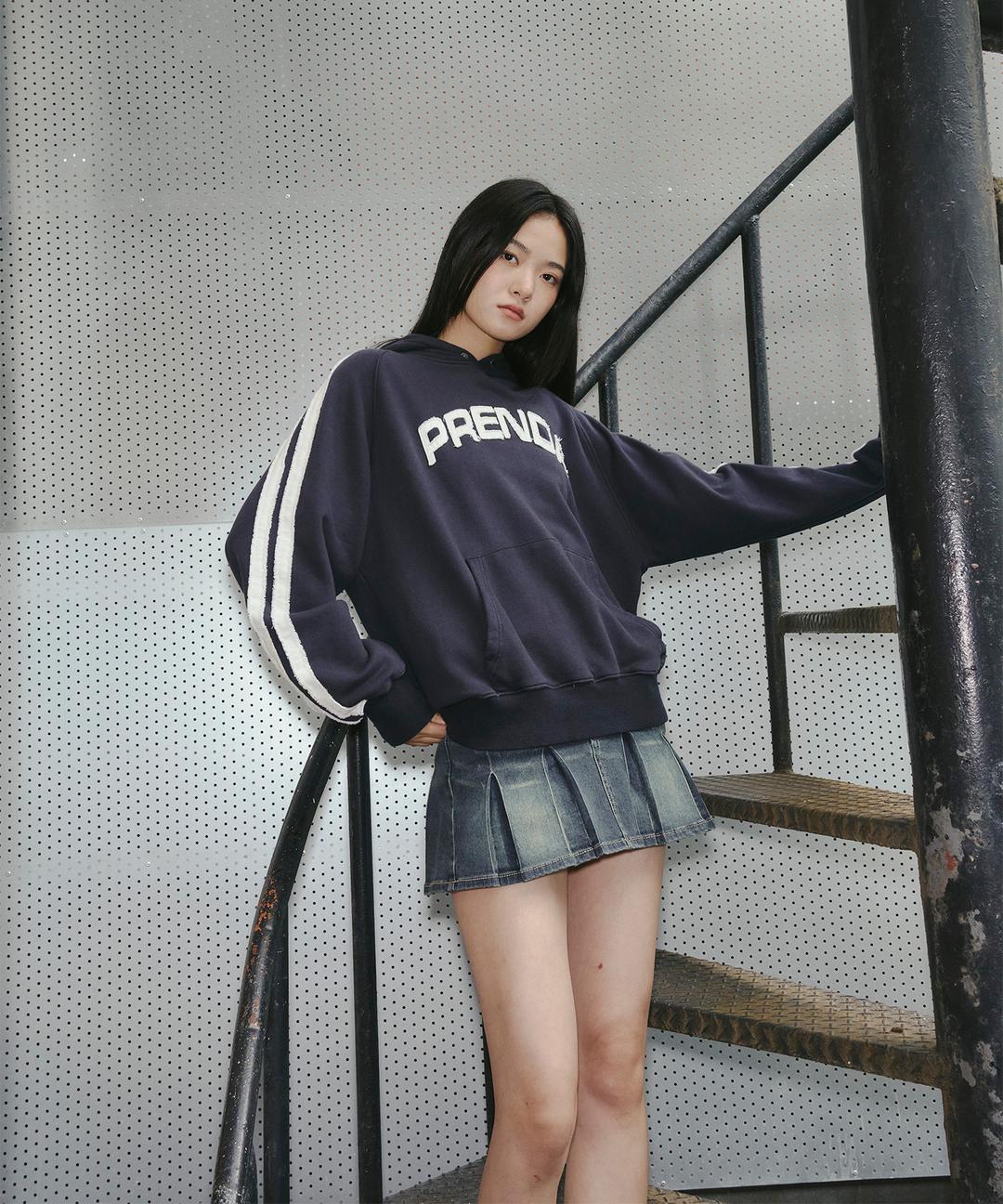 TWILL CUT-OFF RAGLAN HOODIE NAVY