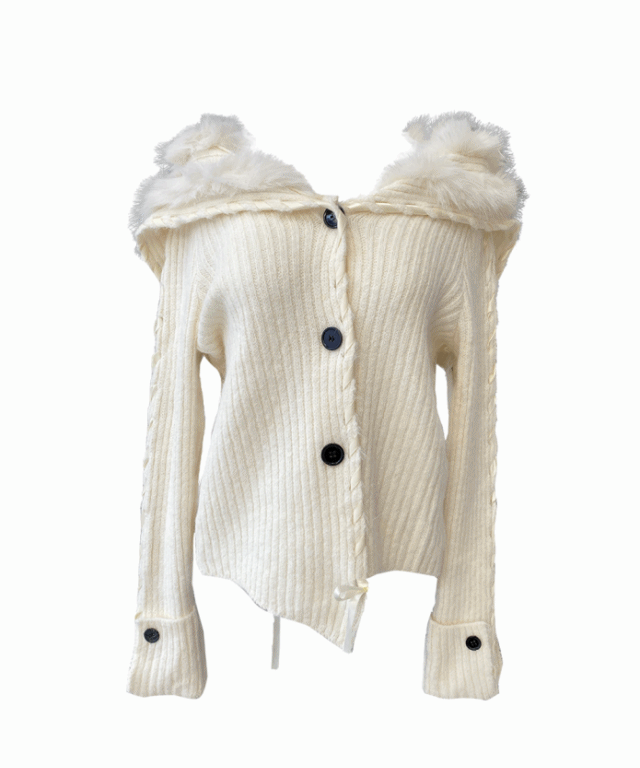Sofy ribbon fur cardigan (2colors)
