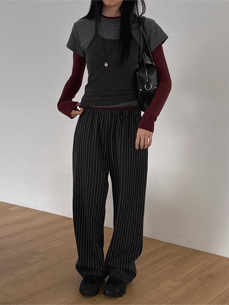 크렘므 [CRÈME ARCHIVE] 클리프 스트라이프 밴딩 팬츠