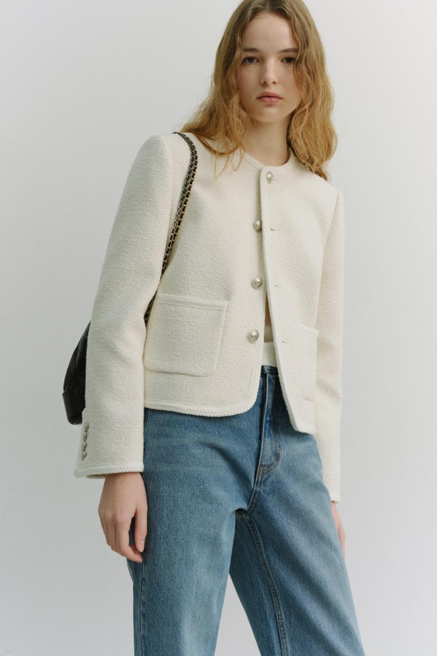 [EXCLUSIVE] UNISEX CLASSIC BOUCLE TWEED JACKET CREAM