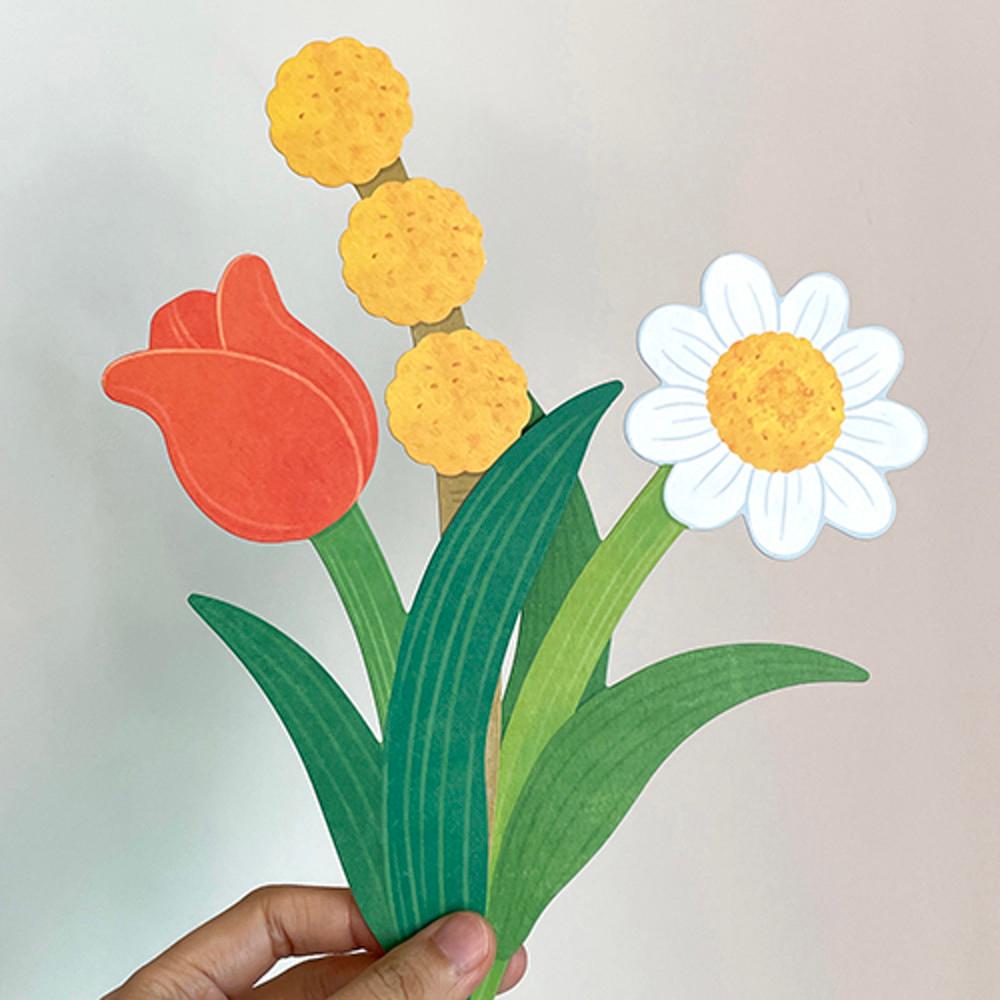 페이퍼 플라워 / 노랑 열매 / 꽃 송이 / 일러스트 꽃다발