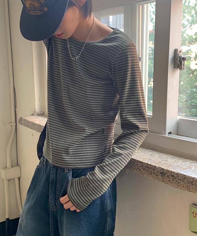 데일리쥬 [단독][MADE] 포이베 스트라이프 티셔츠 (기모/기본)