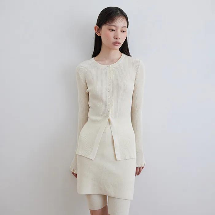 Ruffle sleeve cardigan_IVORY