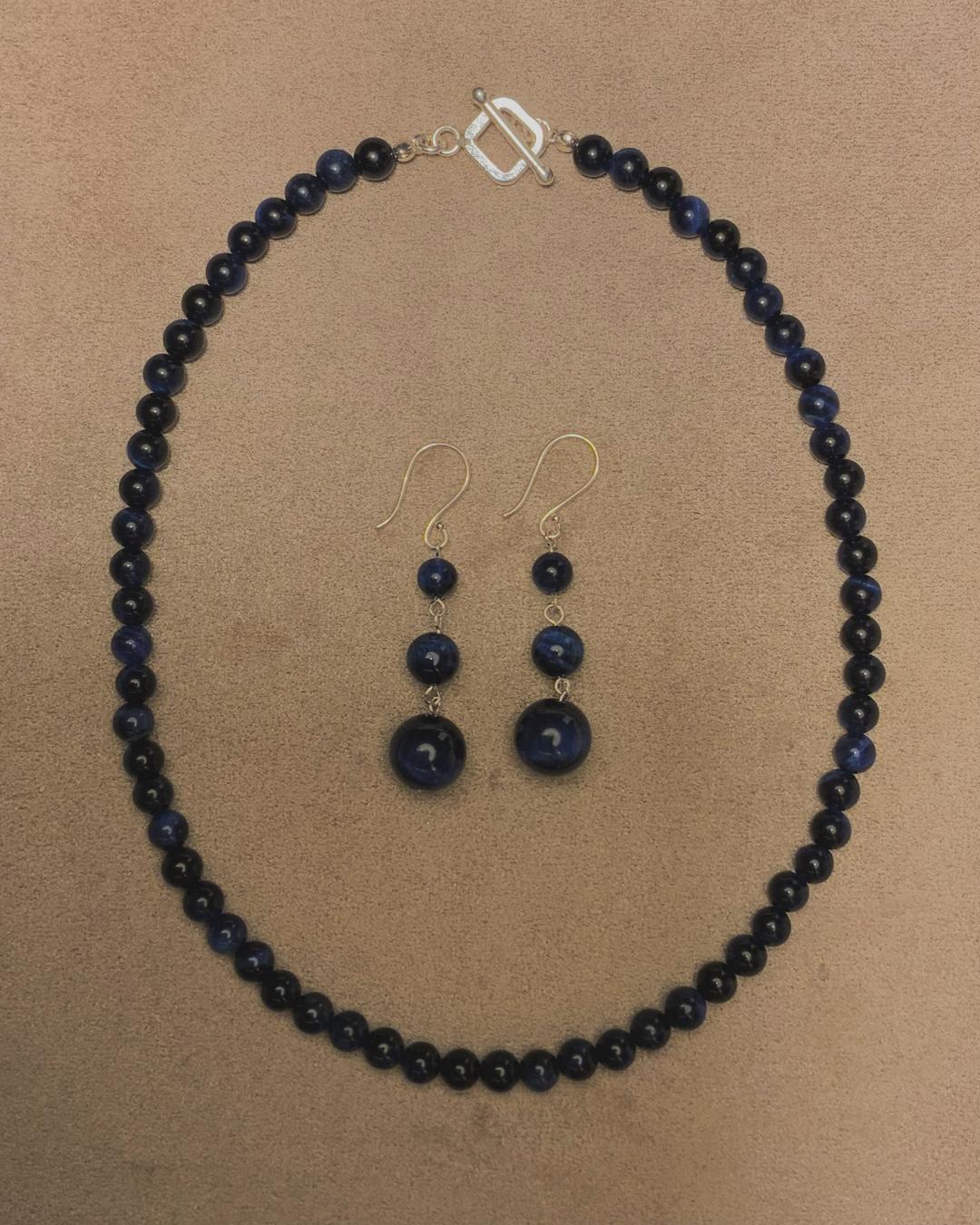 Deepblue Tiger Eye Stone Earrings (ball drop)