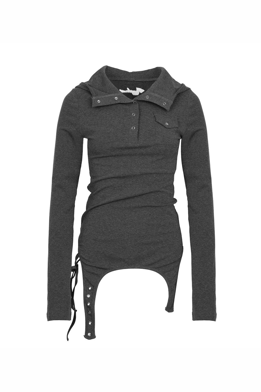 Garter Hooded Henley Top Gray