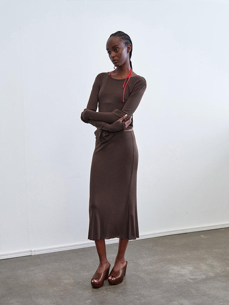 "Take A Walk" Elastic Fitted Fishtail Skirts - XS / COFFEE