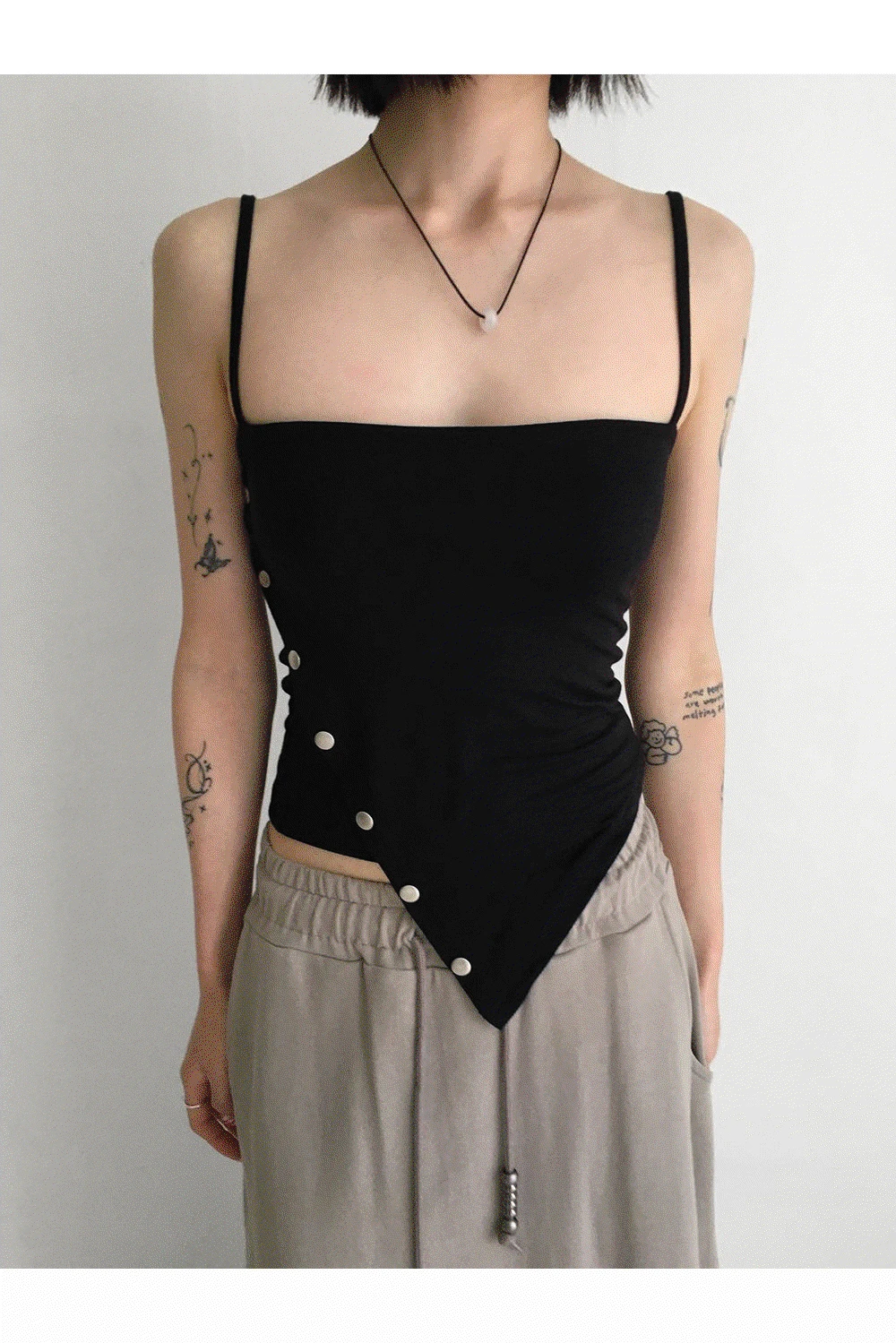 텐셀 사선 버튼 슬리브리스 (4colors)