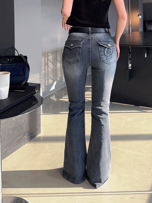 (골반패드) CY 보정핏 로우 부츠컷 롱 청바지 (S,M)