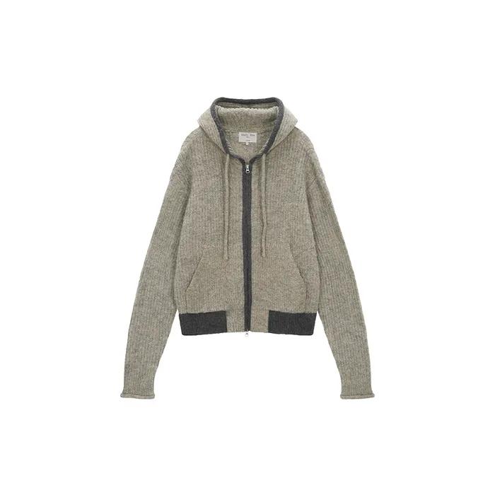 BRUSHED KNIT HOODY ZIP UP FOR WOMEN IN BEIGE