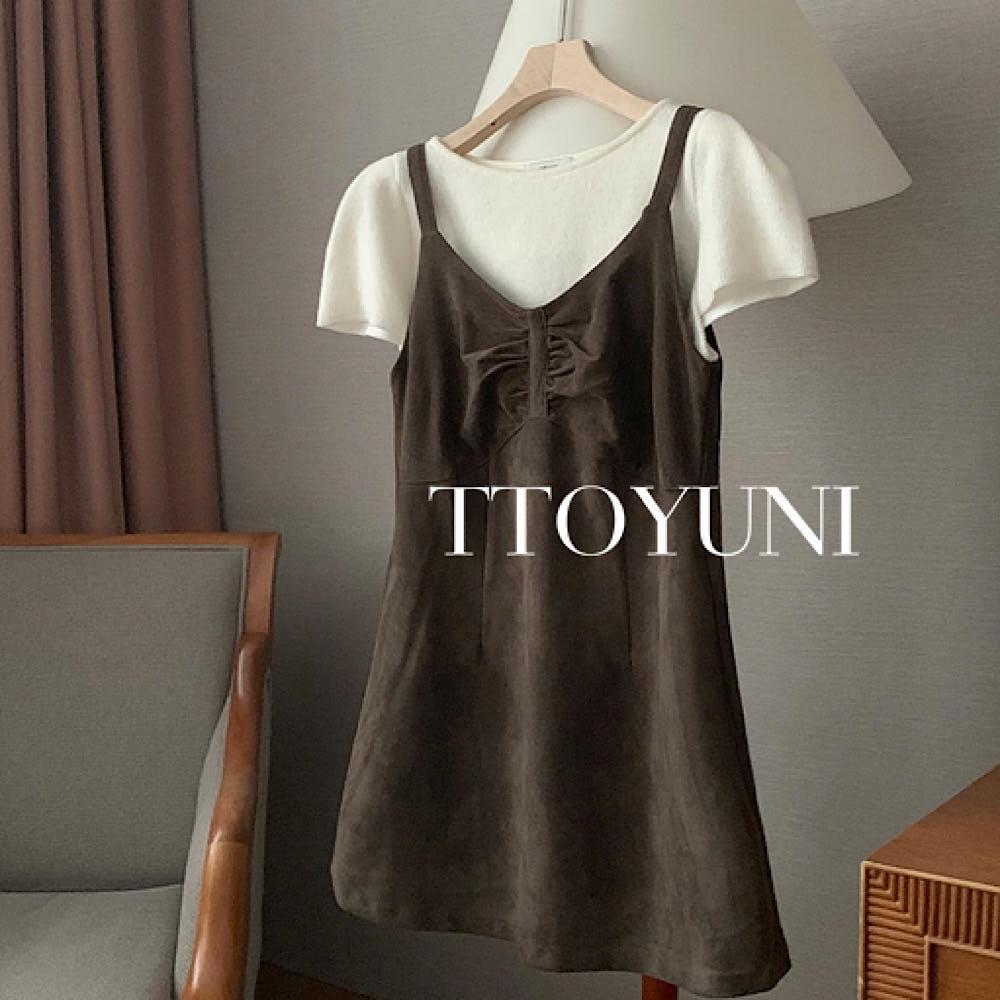 (당일) 멜라운지 mellounge 스웨이드 원피스 레이어드 미니 떠유니