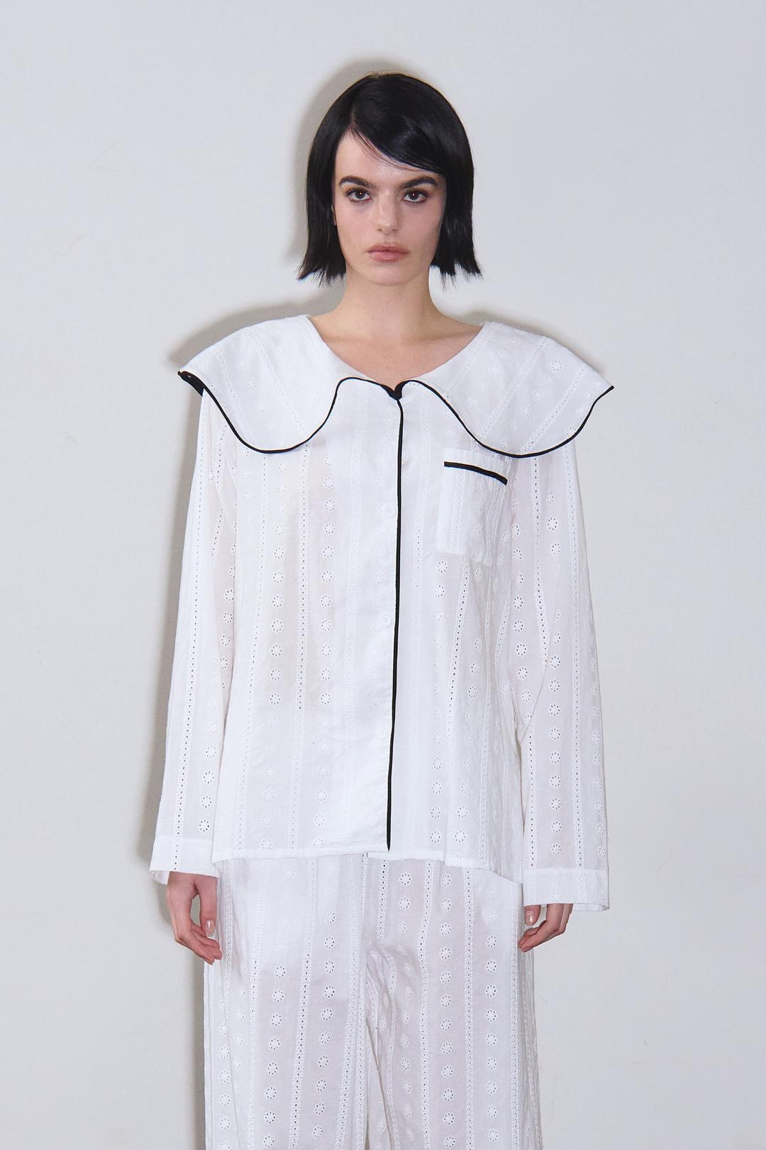 러플 카라 파자마셔츠 (White)