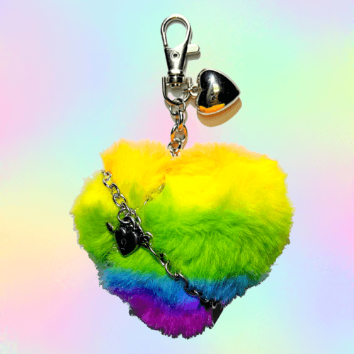 Tied rainbow heart keychain