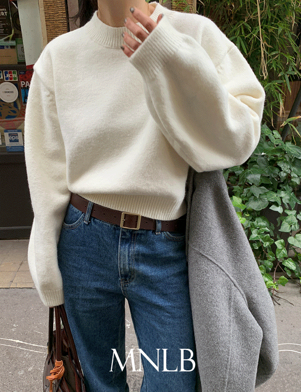 미니뽕 [단독][1천장돌파🔥][라운드니트/크롭니트][직진배송][MNLB] 엘로 도톰 소프트 라운드넥 크롭 니트