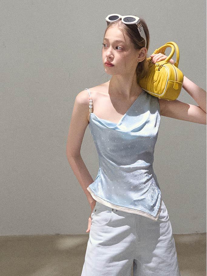 [OAK MOO] Silky Dot Beads Shoulder Sleeveless