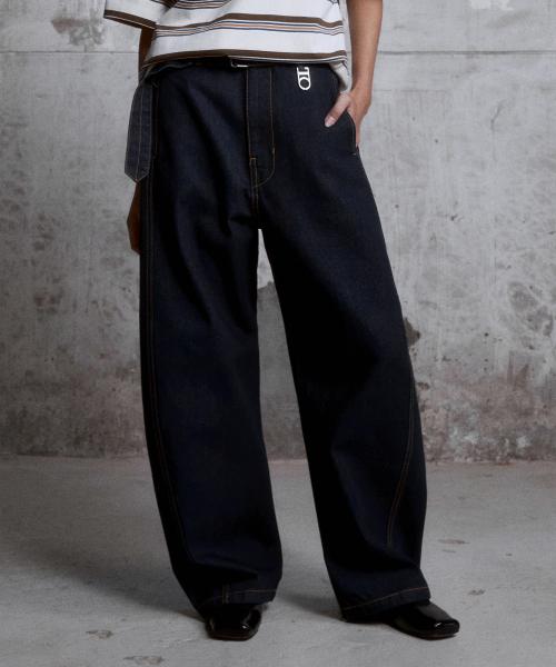 (WOMAN) Belted Wide-Curve Denim Pants (Indigo)