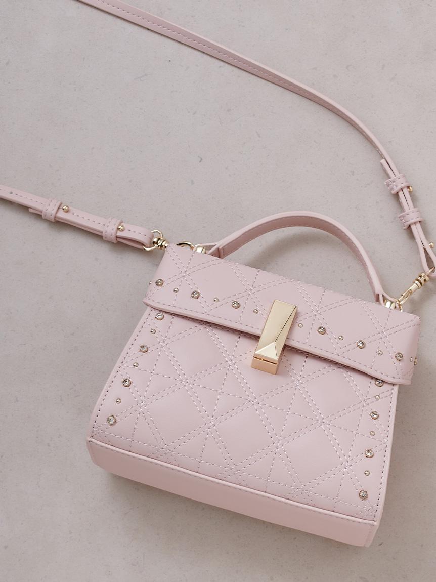 【限定カラーあり】【リュタン】キルティングビジュースタッズポシェット