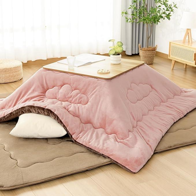 OIGAE Kotatsu Futon, Square, Single Item, 72.8 x 72.8 inches (185 x 185 cm), Reversible Flannel (Cloud), Quilting, Cotton, Anti-Slip, Washable, Anti-Static, Pink/Brown