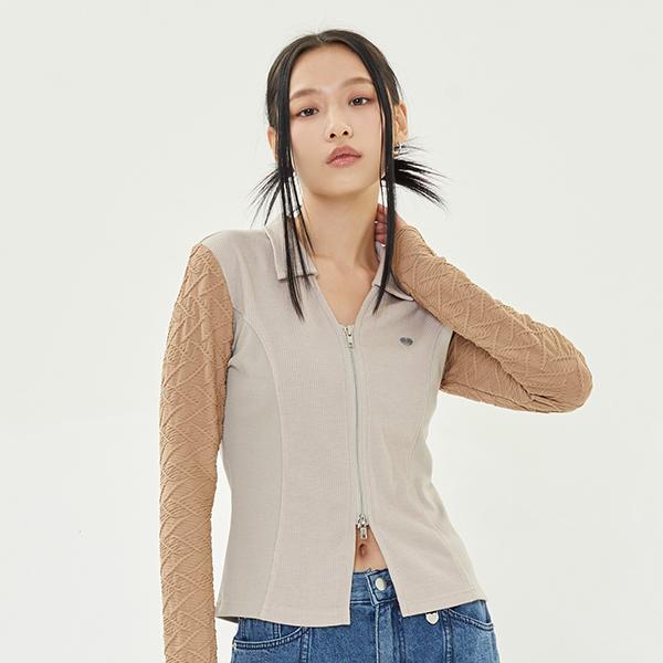 INCISION ZIP UP CARDIGAN_BEIGE