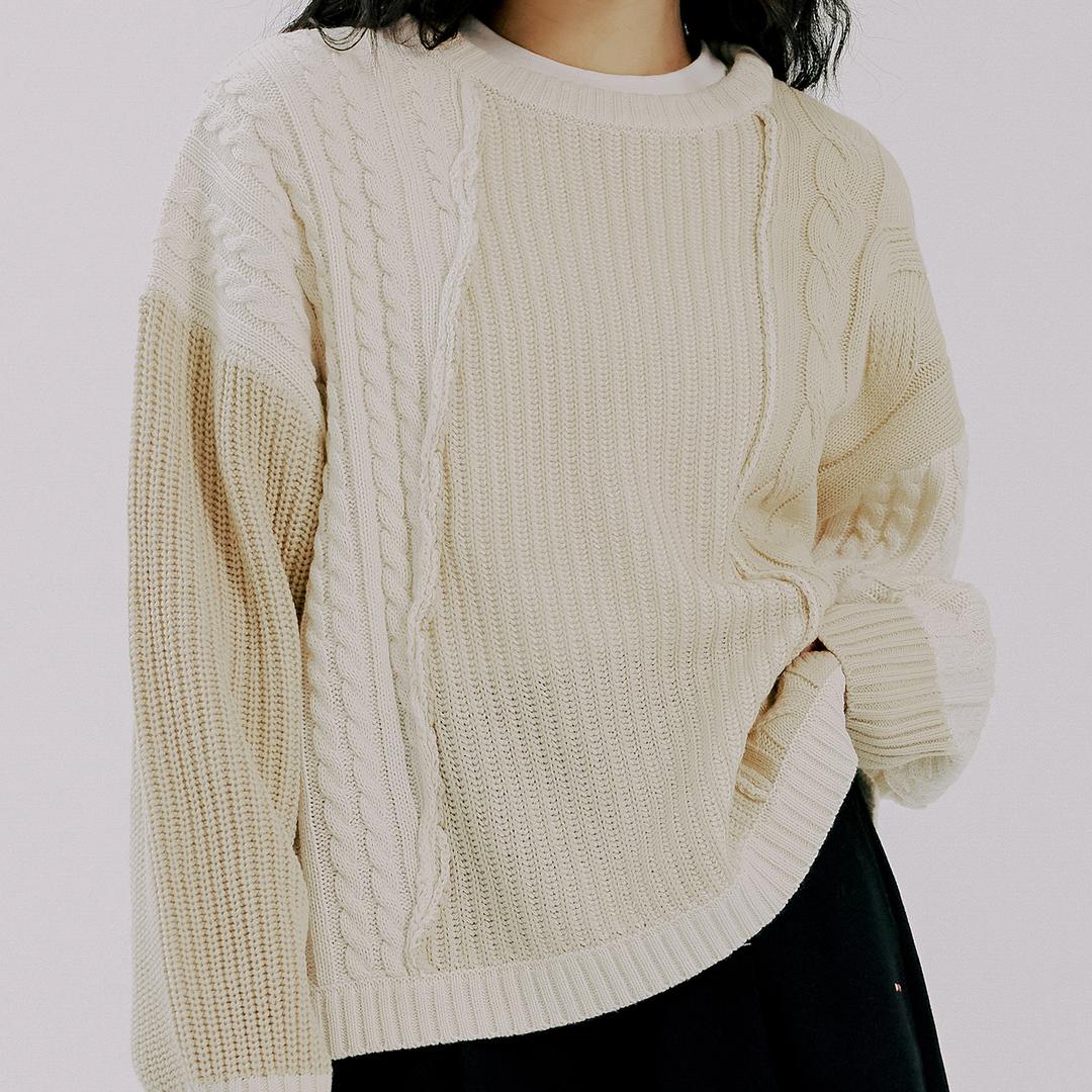 TONE ON TONE MIX KNIT_BEIGE