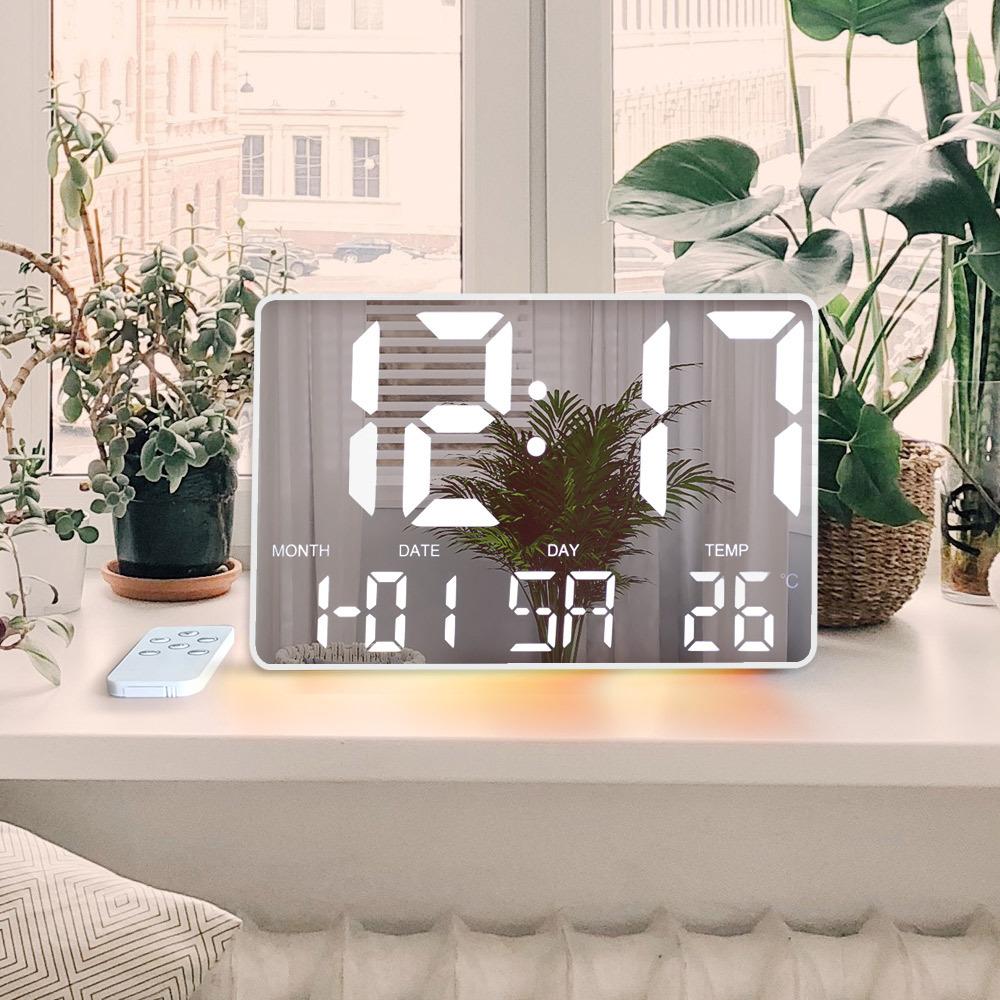 미러 LED 무소음 탁상 스탠드 벽걸이 시계 무선리모컨 알람 온도 날짜 AL-W245M