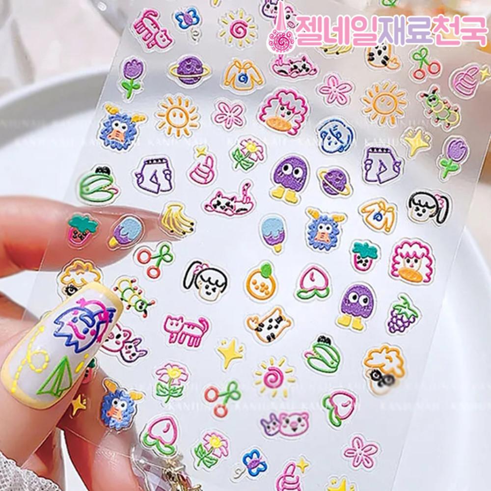 입체 귀여운 따봉 몬스터 포도 네일 스티커