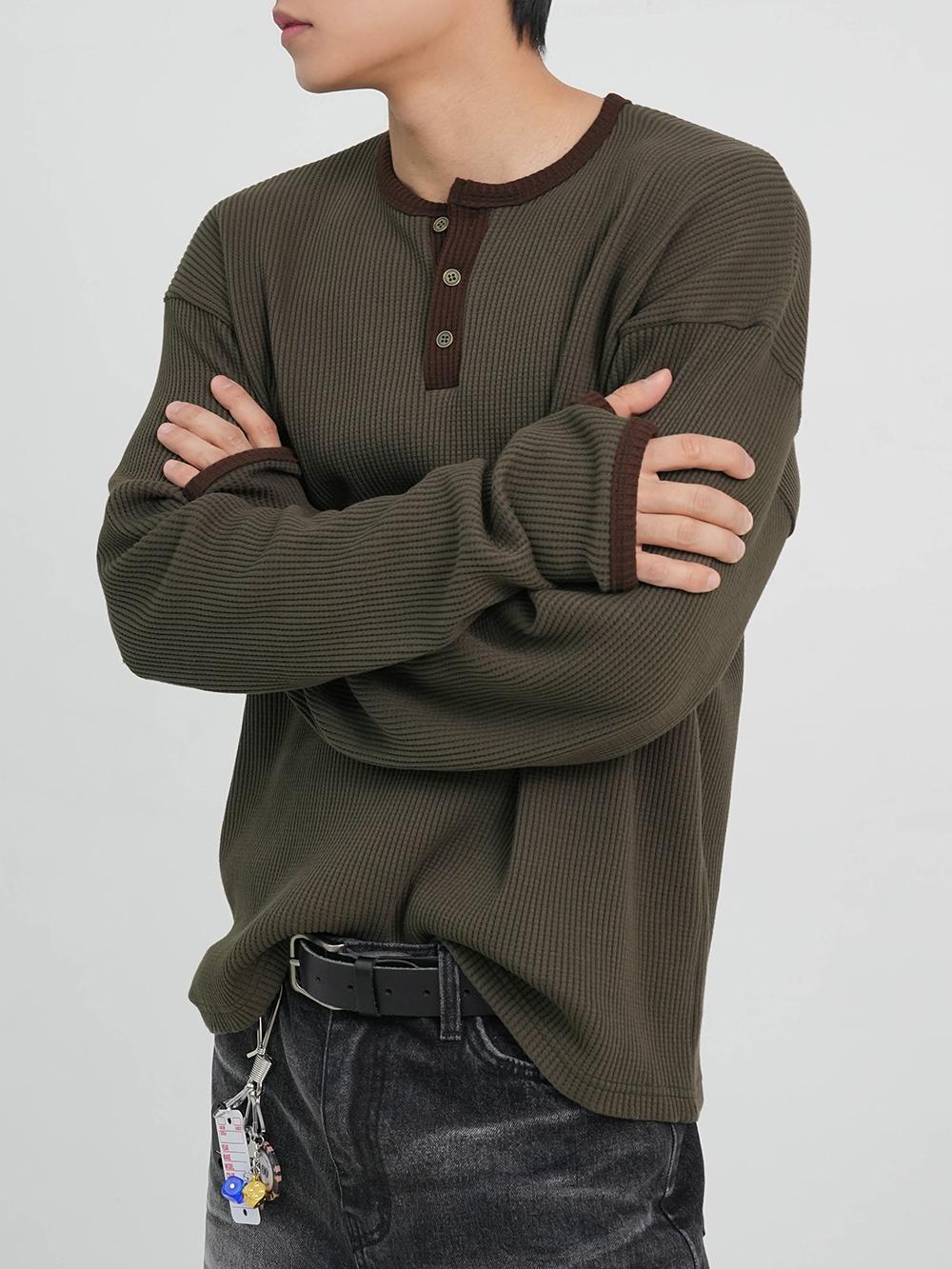 핑거홀 헨리넥 와플 링거티 4color