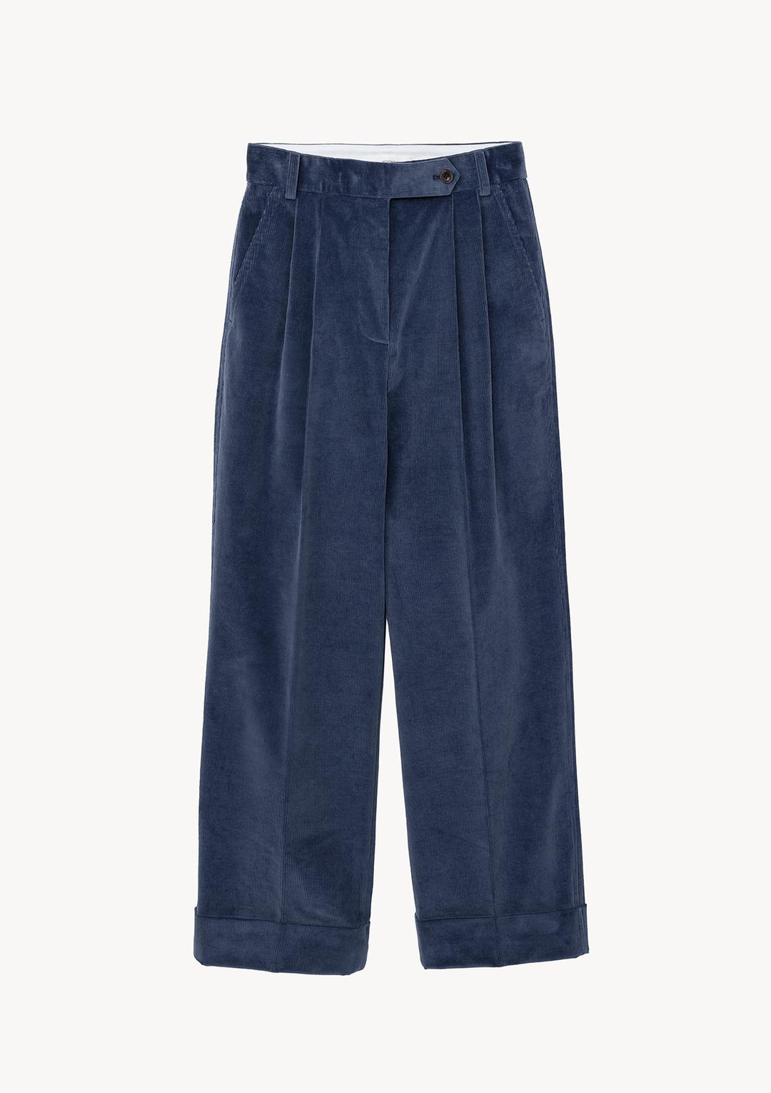 Corduroy Turn Up Pants in Midnight Blue