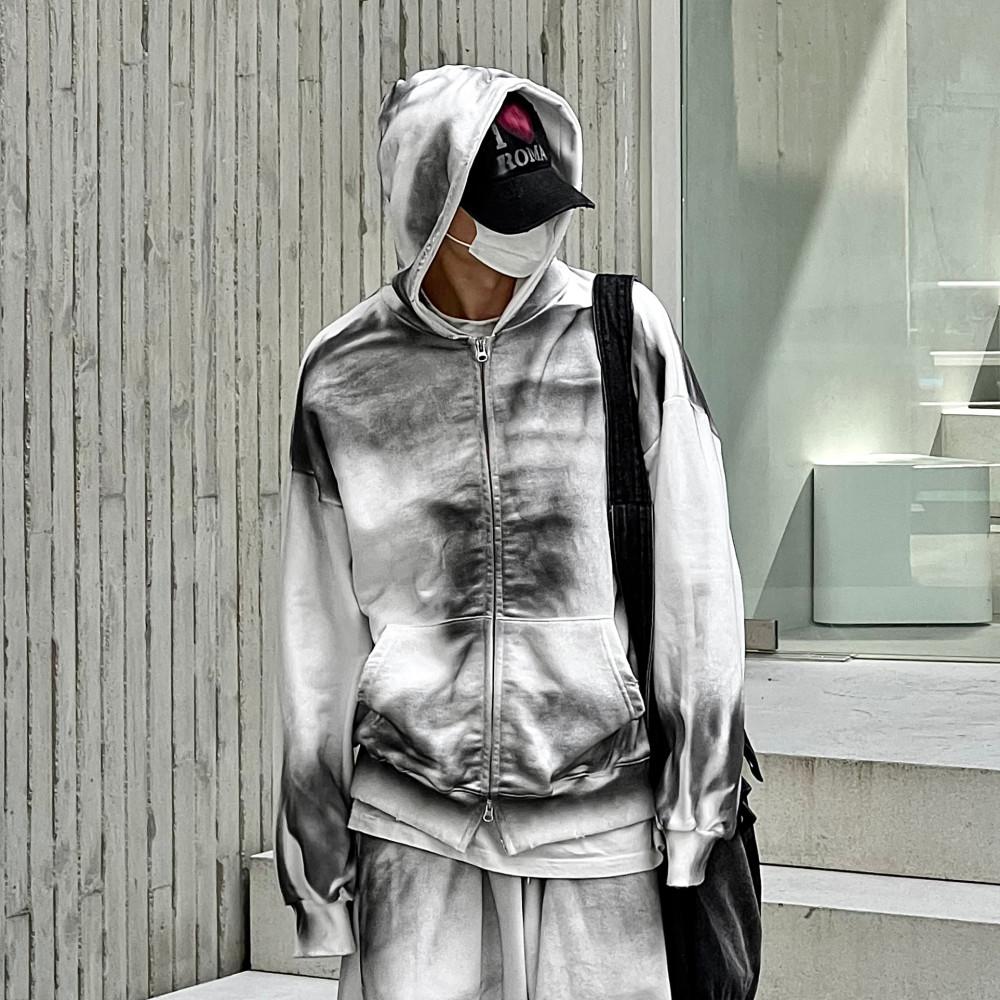 어드 더티워싱 데미지 투웨이 후드 집업 3C 남자 여자 화이트 오버핏 빈티지 스트릿 가을