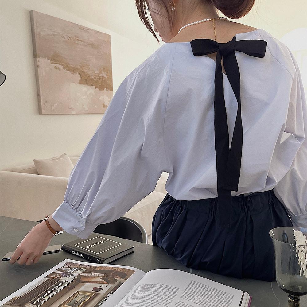 뒷리본 소매퍼프 벌룬 봄 여성 블라우스 3color