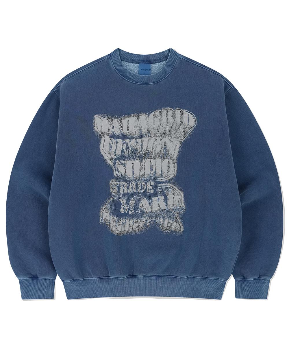 GRUNGE SLOGAN PIGMENT SWEATSHIRT [BLUE]