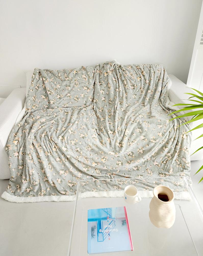 블랑쉬 뉴트럴 그레이 플라워 극세사 블랭킷 쇼파 커버 극세사 이불 200x230