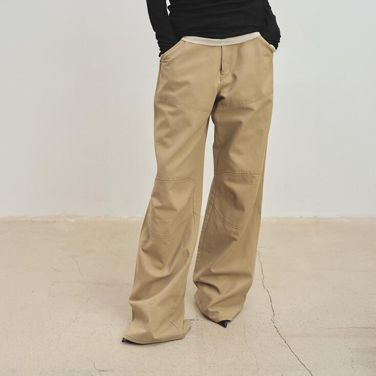 WIDE-LEG COTTON WORK PANTS_ BEIGE