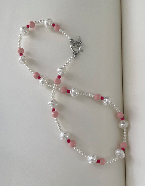 레드+핑크 진주목걸이 & 팔찌 (2type)